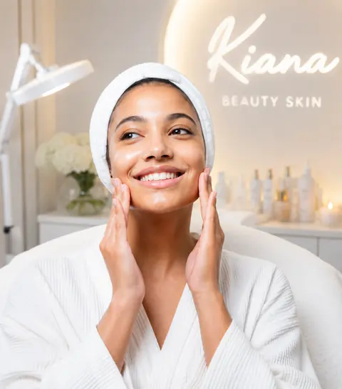 Happy client enjoying radiant, glowing skin after a Kiana Signature Facial treatment at Kiana Beauty Skin spa